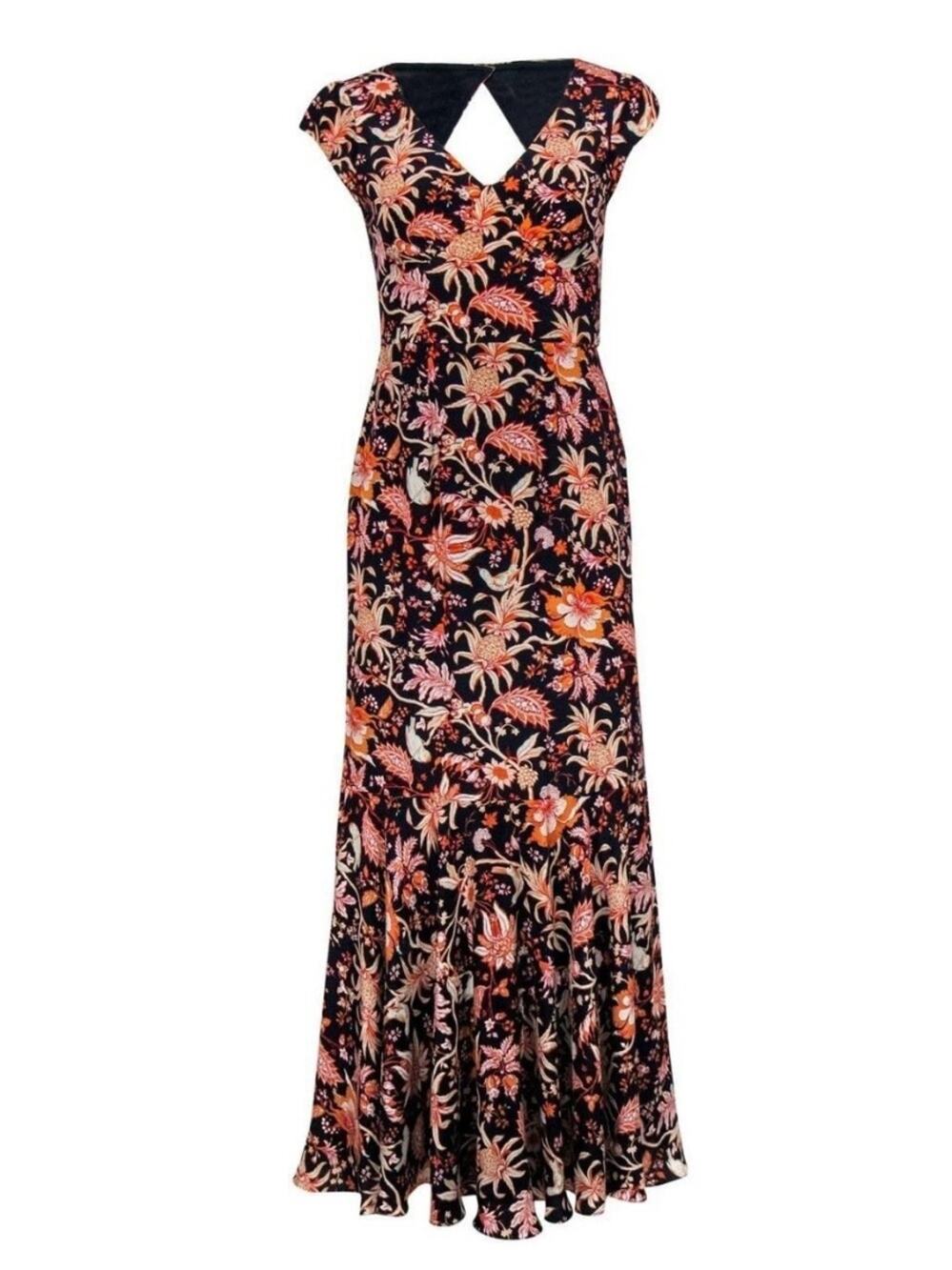 Anthropologie Leifsdottir 100% Silk Navy Floral Mermaid Maxi Dress, Women's 0P